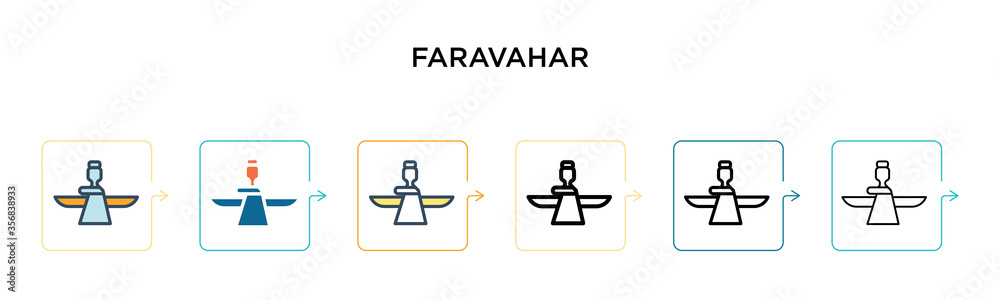 Faravahar vector icon in 6 different modern styles. Black, two colored faravahar icons designed in filled, outline, line and stroke style. Vector illustration can be used for web, mobile, ui Faravahar vector icon in 6 different modern styles. Black, two colored faravahar icons designed in filled, outline, line and stroke style. Vector illustration can be used for web, mobile, ui