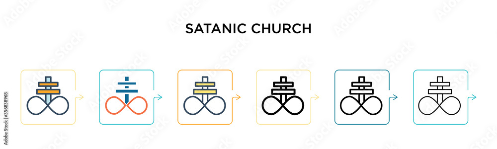 Satanic church vector icon in 6 different modern styles. Black, two colored satanic church icons designed in filled, outline, line and stroke style. Vector illustration can be used for web, mobile, ui Satanic church vector icon in 6 different modern styles. Black, two colored satanic church icons designed in filled, outline, line and stroke style. Vector illustration can be used for web, mobile, ui