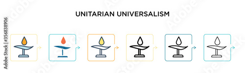 Unitarian universalism vector icon in 6 different modern styles. Black, two colored unitarian universalism icons designed in filled, outline, line and stroke style. Vector illustration can be used for