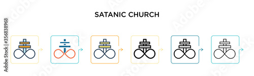 Satanic church vector icon in 6 different modern styles. Black, two colored satanic church icons designed in filled, outline, line and stroke style. Vector illustration can be used for web, mobile, ui