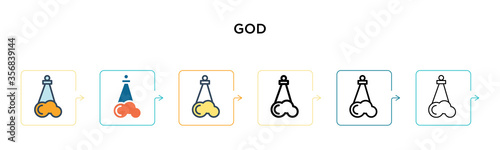 God vector icon in 6 different modern styles. Black, two colored god icons designed in filled, outline, line and stroke style. Vector illustration can be used for web, mobile, ui