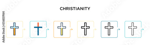 Christianity vector icon in 6 different modern styles. Black, two colored christianity icons designed in filled, outline, line and stroke style. Vector illustration can be used for web, mobile, ui