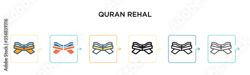 Quran rehal vector icon in 6 different modern styles. Black, two colored quran rehal icons designed in filled, outline, line and stroke style. Vector illustration can be used for web, mobile, ui
