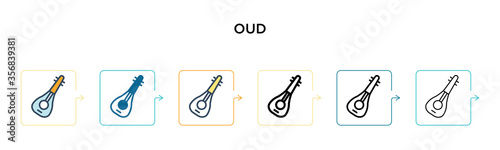 Oud vector icon in 6 different modern styles. Black, two colored oud icons designed in filled, outline, line and stroke style. Vector illustration can be used for web, mobile, ui