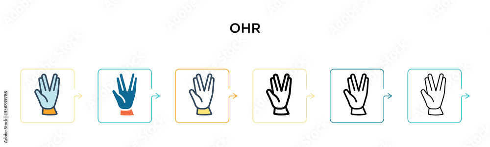 Ohr vector icon in 6 different modern styles. Black, two colored ohr icons designed in filled, outline, line and stroke style. Vector illustration can be used for web, mobile, ui Ohr vector icon in 6 different modern styles. Black, two colored ohr icons designed in filled, outline, line and stroke style. Vector illustration can be used for web, mobile, ui