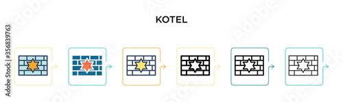 Kotel vector icon in 6 different modern styles. Black, two colored kotel icons designed in filled, outline, line and stroke style. Vector illustration can be used for web, mobile, ui