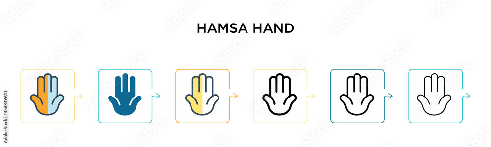 Hamsa hand vector icon in 6 different modern styles. Black, two colored hamsa hand icons designed in filled, outline, line and stroke style. Vector illustration can be used for web, mobile, ui Hamsa hand vector icon in 6 different modern styles. Black, two colored hamsa hand icons designed in filled, outline, line and stroke style. Vector illustration can be used for web, mobile, ui