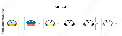 Kippah vector icon in 6 different modern styles. Black, two colored kippah icons designed in filled, outline, line and stroke style. Vector illustration can be used for web, mobile, ui photo