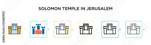 Solomon temple in jerusalem vector icon in 6 different modern styles. Black, two colored solomon temple in jerusalem icons designed in filled, outline, line and stroke style. Vector illustration can