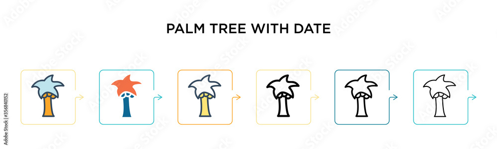 Palm tree with date vector icon in 6 different modern styles. Black, two colored palm tree with date icons designed in filled, outline, line and stroke style. Vector illustration can be used for web, Palm tree with date vector icon in 6 different modern styles. Black, two colored palm tree with date icons designed in filled, outline, line and stroke style. Vector illustration can be used for web,