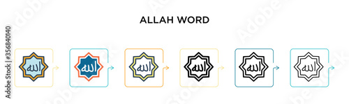 Allah word vector icon in 6 different modern styles. Black, two colored allah word icons designed in filled, outline, line and stroke style. Vector illustration can be used for web, mobile, ui