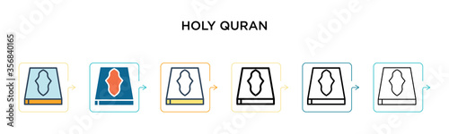 Holy quran vector icon in 6 different modern styles. Black, two colored holy quran icons designed in filled, outline, line and stroke style. Vector illustration can be used for web, mobile, ui