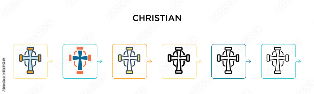 Christian vector icon in 6 different modern styles. Black, two colored christian icons designed in filled, outline, line and stroke style. Vector illustration can be used for web, mobile, ui Christian vector icon in 6 different modern styles. Black, two colored christian icons designed in filled, outline, line and stroke style. Vector illustration can be used for web, mobile, ui