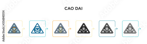 Cao dai vector icon in 6 different modern styles. Black, two colored cao dai icons designed in filled, outline, line and stroke style. Vector illustration can be used for web, mobile, ui