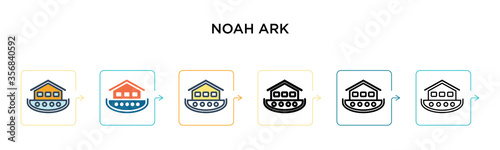 Noah ark vector icon in 6 different modern styles. Black, two colored noah ark icons designed in filled, outline, line and stroke style. Vector illustration can be used for web, mobile, ui