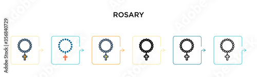 Rosary vector icon in 6 different modern styles. Black, two colored rosary icons designed in filled, outline, line and stroke style. Vector illustration can be used for web, mobile, ui