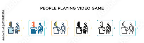 People playing video game vector icon in 6 different modern styles. Black  two colored people playing video game icons designed in filled  outline  line and stroke style. Vector illustration can be