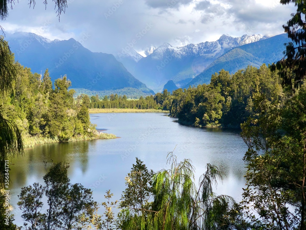 Mount Cook and Mount Tasman views from lake Matheson, South Island, New Zealand 