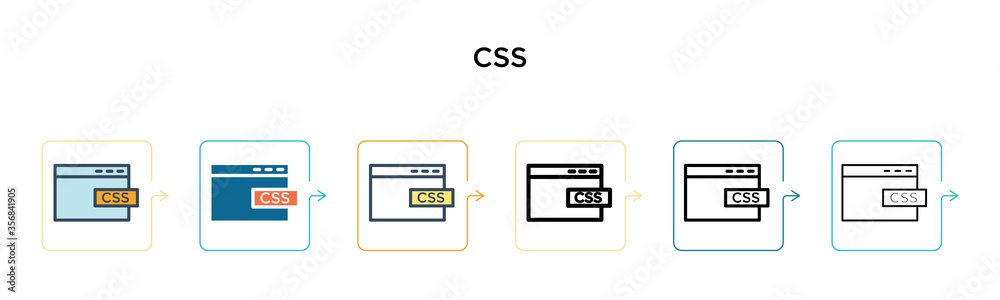 Css vector icon in 6 different modern styles. Black, two colored css icons designed in filled, outline, line and stroke style. Vector illustration can be used for web, mobile, ui Css vector icon in 6 different modern styles. Black, two colored css icons designed in filled, outline, line and stroke style. Vector illustration can be used for web, mobile, ui