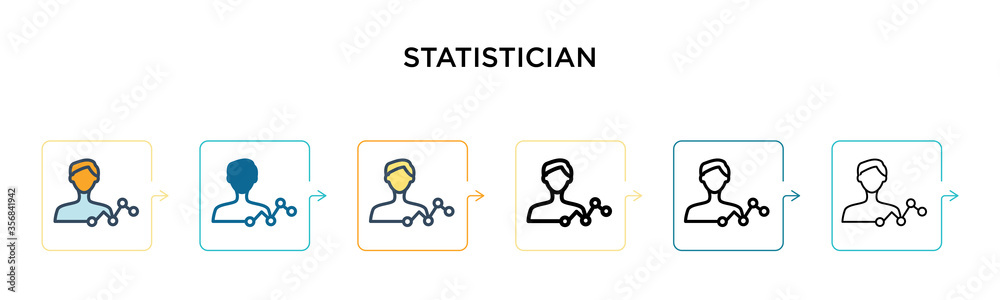 Fototapeta premium Statistician vector icon in 6 different modern styles. Black, two colored statistician icons designed in filled, outline, line and stroke style. Vector illustration can be used for web, mobile, ui
