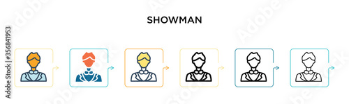 Showman vector icon in 6 different modern styles. Black, two colored showman icons designed in filled, outline, line and stroke style. Vector illustration can be used for web, mobile, ui