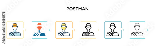 Postman vector icon in 6 different modern styles. Black, two colored postman icons designed in filled, outline, line and stroke style. Vector illustration can be used for web, mobile, ui