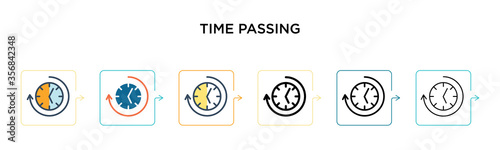 Time passing vector icon in 6 different modern styles. Black, two colored time passing icons designed in filled, outline, line and stroke style. Vector illustration can be used for web, mobile, ui