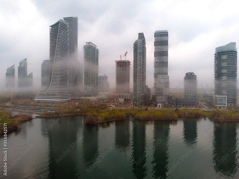 Humber Bay modern buildings on a misty day