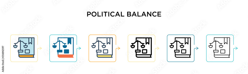 Political balance vector icon in 6 different modern styles. Black, two colored political balance icons designed in filled, outline, line and stroke style. Vector illustration can be used for web,