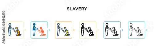 Slavery vector icon in 6 different modern styles. Black, two colored slavery icons designed in filled, outline, line and stroke style. Vector illustration can be used for web, mobile, ui