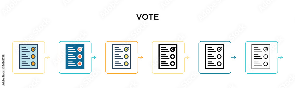 Vote vector icon in 6 different modern styles. Black, two colored vote icons designed in filled, outline, line and stroke style. Vector illustration can be used for web, mobile, ui Vote vector icon in 6 different modern styles. Black, two colored vote icons designed in filled, outline, line and stroke style. Vector illustration can be used for web, mobile, ui