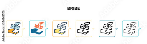 Bribe vector icon in 6 different modern styles. Black, two colored bribe icons designed in filled, outline, line and stroke style. Vector illustration can be used for web, mobile, ui