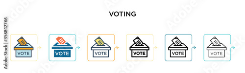 Voting vector icon in 6 different modern styles. Black, two colored voting icons designed in filled, outline, line and stroke style. Vector illustration can be used for web, mobile, ui