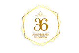 36 year anniversary, minimalist logo. Gold  vector illustration on white background - vector