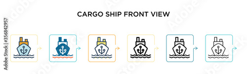 Cargo ship front view vector icon in 6 different modern styles. Black, two colored cargo ship front view icons designed in filled, outline, line and stroke style. Vector illustration can be used for