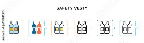 Safety vesty vector icon in 6 different modern styles. Black, two colored safety vesty icons designed in filled, outline, line and stroke style. Vector illustration can be used for web, mobile, ui