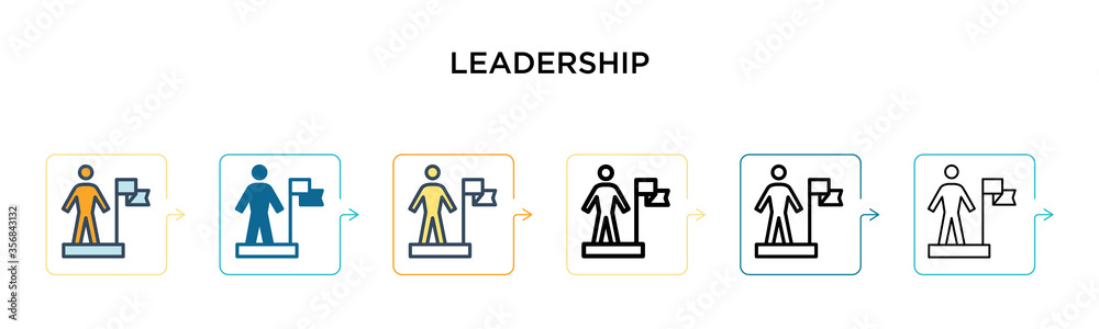 Fototapeta premium Leadership vector icon in 6 different modern styles. Black, two colored leadership icons designed in filled, outline, line and stroke style. Vector illustration can be used for web, mobile, ui
