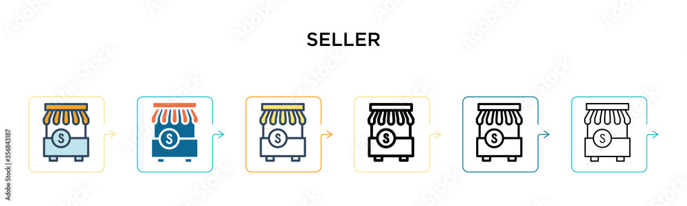 Seller vector icon in 6 different modern styles. Black, two colored seller icons designed in filled, outline, line and stroke style. Vector illustration can be used for web, mobile, ui Seller vector icon in 6 different modern styles. Black, two colored seller icons designed in filled, outline, line and stroke style. Vector illustration can be used for web, mobile, ui
