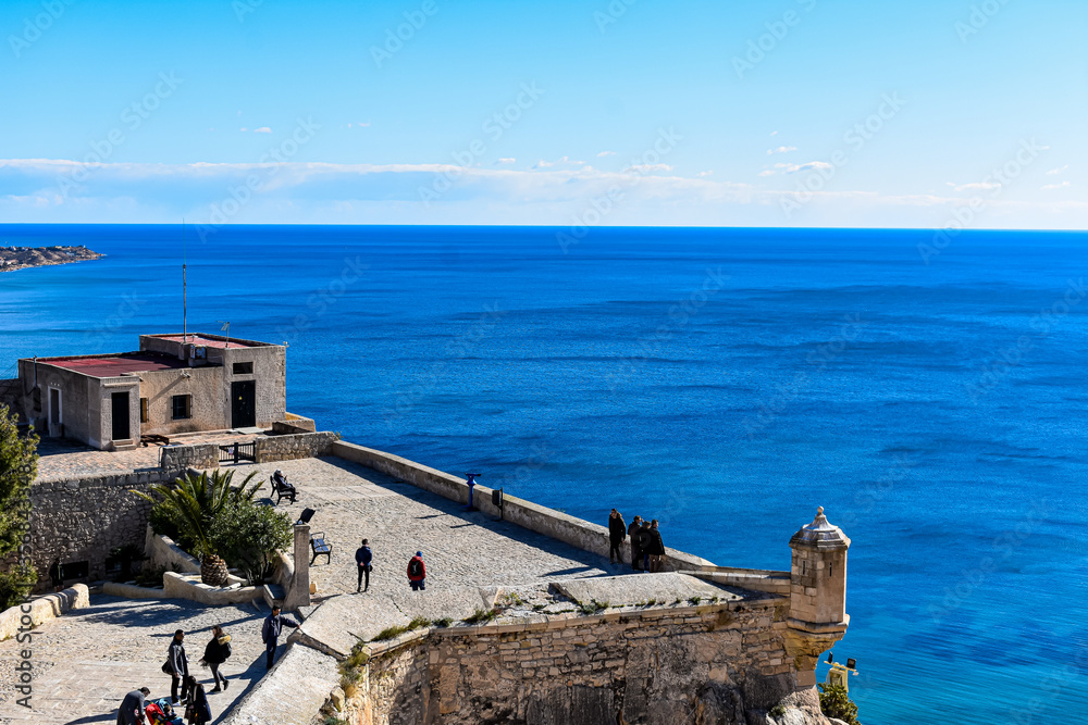 Aerial view of the Mediterranean sea and Castillo de Santa Barbara in Alicante, Spain Aerial view of the Mediterranean sea and Castillo de Santa Barbara in Alicante, Spain
