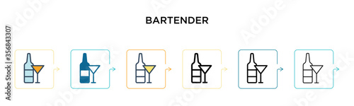 Bartender vector icon in 6 different modern styles. Black, two colored bartender icons designed in filled, outline, line and stroke style. Vector illustration can be used for web, mobile, ui