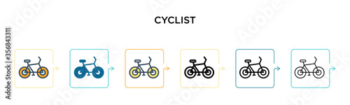 Cyclist vector icon in 6 different modern styles. Black, two colored cyclist icons designed in filled, outline, line and stroke style. Vector illustration can be used for web, mobile, ui