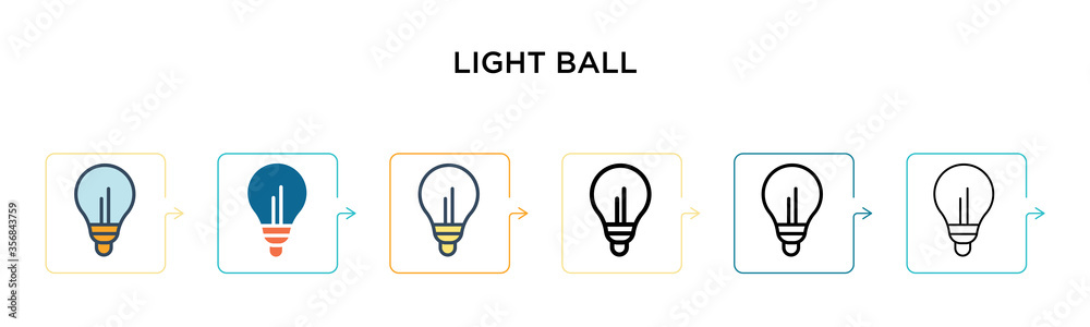 Light ball vector icon in 6 different modern styles. Black, two colored light ball icons designed in filled, outline, line and stroke style. Vector illustration can be used for web, mobile, ui Light ball vector icon in 6 different modern styles. Black, two colored light ball icons designed in filled, outline, line and stroke style. Vector illustration can be used for web, mobile, ui