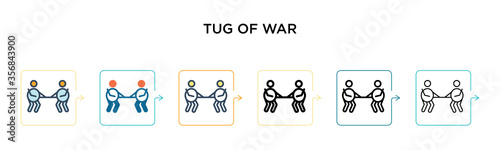Tug of war vector icon in 6 different modern styles. Black, two colored tug of war icons designed in filled, outline, line and stroke style. Vector illustration can be used for web, mobile, ui