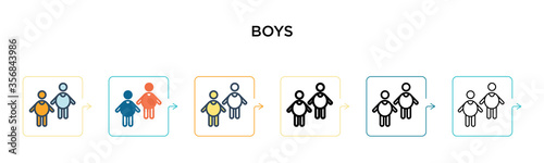 Boys vector icon in 6 different modern styles. Black  two colored boys icons designed in filled  outline  line and stroke style. Vector illustration can be used for web  mobile  ui