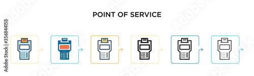 Point of service vector icon in 6 different modern styles. Black, two colored point of service icons designed in filled, outline, line and stroke style. Vector illustration can be used for web,