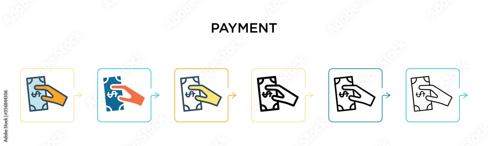 Payment vector icon in 6 different modern styles. Black, two colored payment icons designed in filled, outline, line and stroke style. Vector illustration can be used for web, mobile, ui Payment vector icon in 6 different modern styles. Black, two colored payment icons designed in filled, outline, line and stroke style. Vector illustration can be used for web, mobile, ui