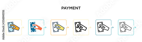 Payment vector icon in 6 different modern styles. Black, two colored payment icons designed in filled, outline, line and stroke style. Vector illustration can be used for web, mobile, ui