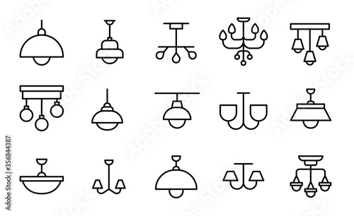Simple set of chandelier icons in trendy line style.