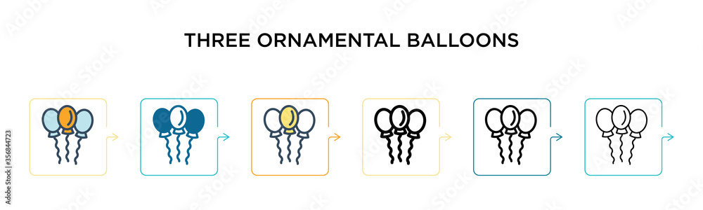 Three ornamental balloons vector icon in 6 different modern styles. Black, two colored three ornamental balloons icons designed in filled, outline, line and stroke style. Vector illustration can be Three ornamental balloons vector icon in 6 different modern styles. Black, two colored three ornamental balloons icons designed in filled, outline, line and stroke style. Vector illustration can be