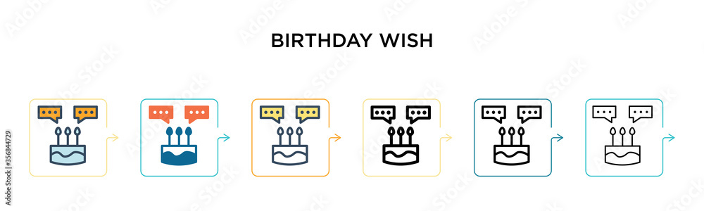 Birthday wish vector icon in 6 different modern styles. Black, two colored birthday wish icons designed in filled, outline, line and stroke style. Vector illustration can be used for web, mobile, ui Birthday wish vector icon in 6 different modern styles. Black, two colored birthday wish icons designed in filled, outline, line and stroke style. Vector illustration can be used for web, mobile, ui
